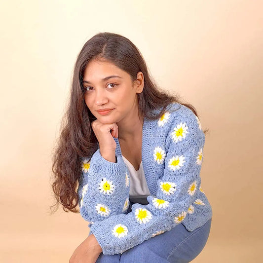 Blue Blossom Crochet Cardigan