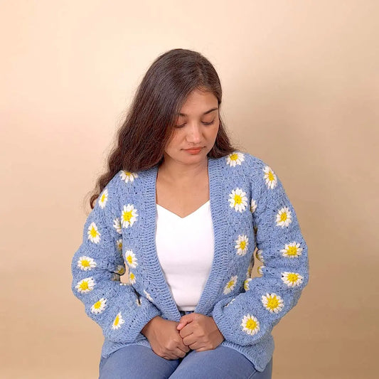 Blue Blossom Crochet Cardigan