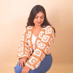 Orange N White Crochet Cardigan