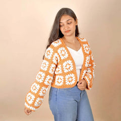Orange N White Crochet Cardigan