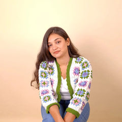 Colourful Pastel Meadow Patch Crochet Cardigan