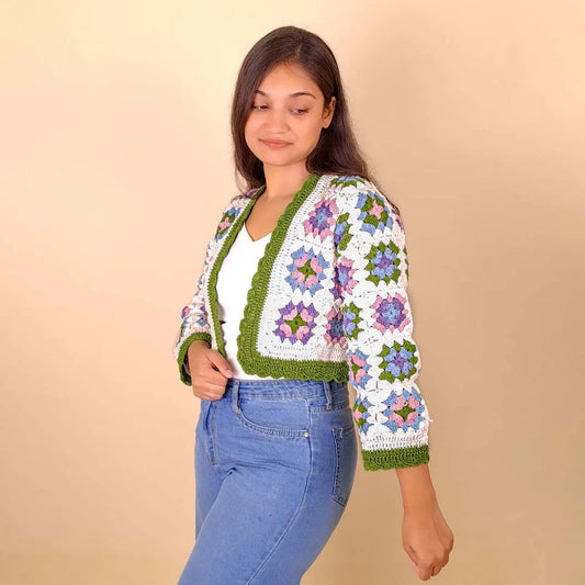 Colourful Pastel Meadow Patch Crochet Cardigan