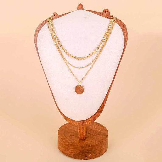 Golden Layered Disc Chain Cascading Necklace