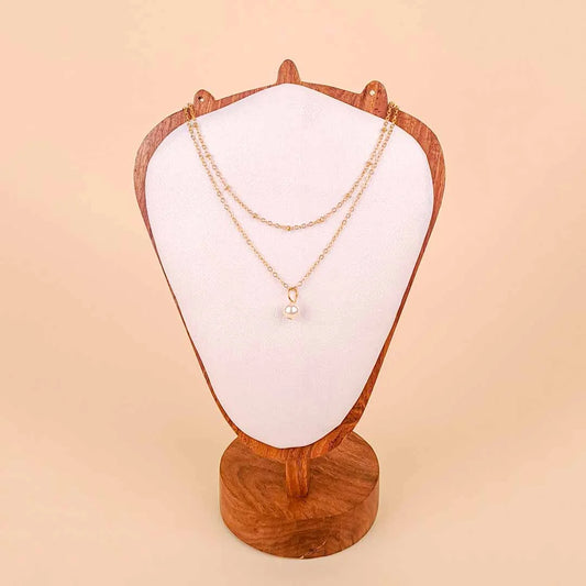 Golden Pearl Layered Chain Necklace
