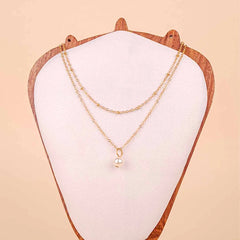 Golden Pearl Layered Chain Necklace