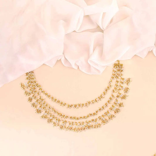 Traditional Golden Pearl Layered Necklace