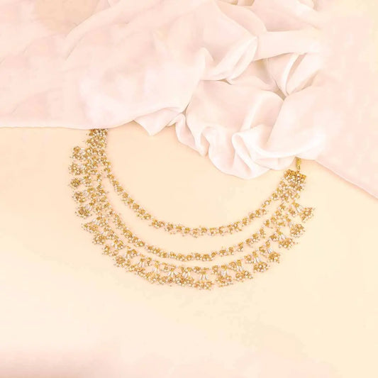 Traditional Golden Pearl Layered Necklace