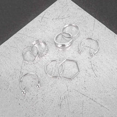 Pack of 8 Silver Geometric Rings Combo