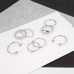 Pack of 8 Silver Geometric Rings Combo