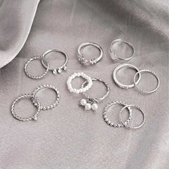 Pack of 12 Eclectic Silver Pearl Sparkling Rings Combo