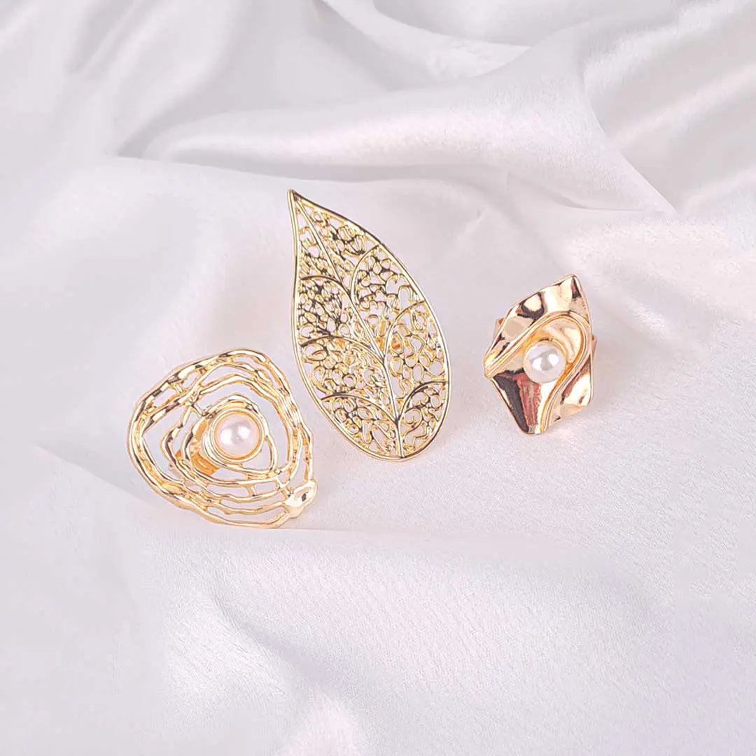 Pack of 3 Golden Baroque Statement Rings Combo