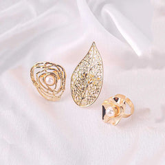Pack of 3 Golden Baroque Statement Rings Combo