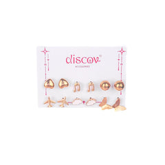 Set of 6 Playful Golden Mini Stud Earrings