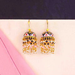 Meenakari Floral Petal Beaded Jhumka