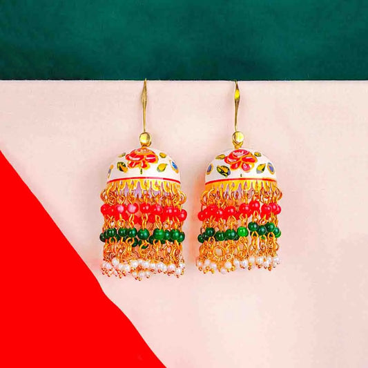 Meenakri Floral Beaded Jhumka