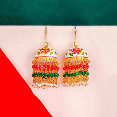 Meenakari Floral Beaded Jhumka