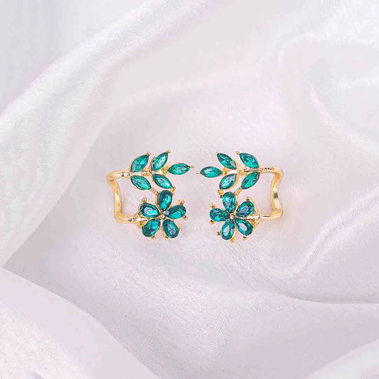 Emerald Leaf Vine Ear Cuffs