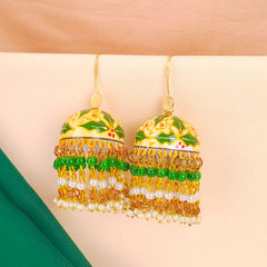Meenakari Leaf Work Beaded Jhumka