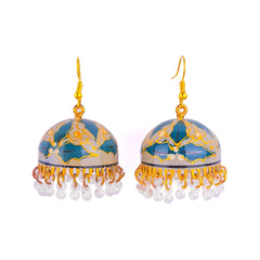 Floral Teal Blossom Meenakari Jhumka