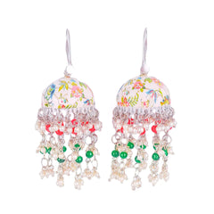 Floral Meenakari Beaded Pearl Jhumka