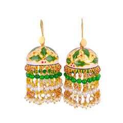 Meenakari Leaf Work Beaded Jhumka