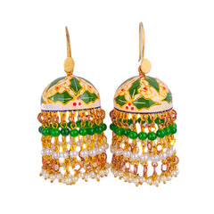 Meenakari Leaf Work Beaded Jhumka