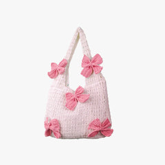 Blush Bow Crochet Shoulder Bag