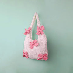 Blush Bow Crochet Shoulder Bag