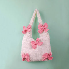 Blush Bow Crochet Shoulder Bag