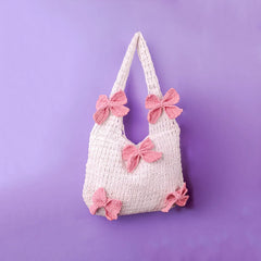 Blush Bow Crochet Shoulder Bag