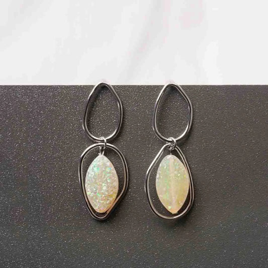 Silver Iridiscent Resin Dangle Earrings