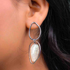 Silver Iridiscent Resin Dangle Earrings