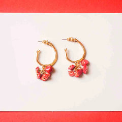 Circular Red Beaded Open Hoop Earrings