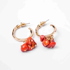 Circular Red Beaded Open Hoop Earrings