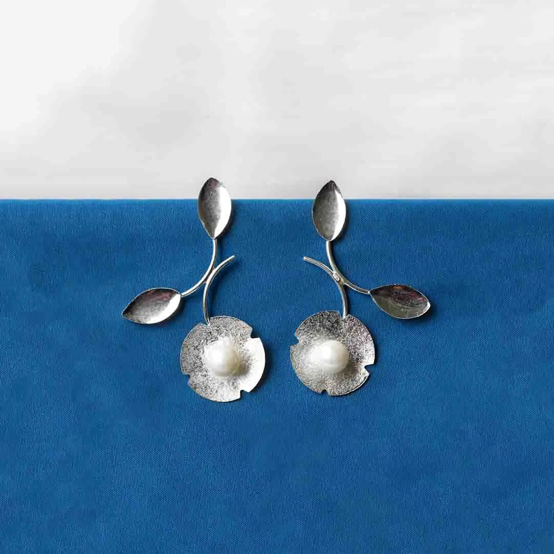 Silver Pearl Floral Vine Earrings