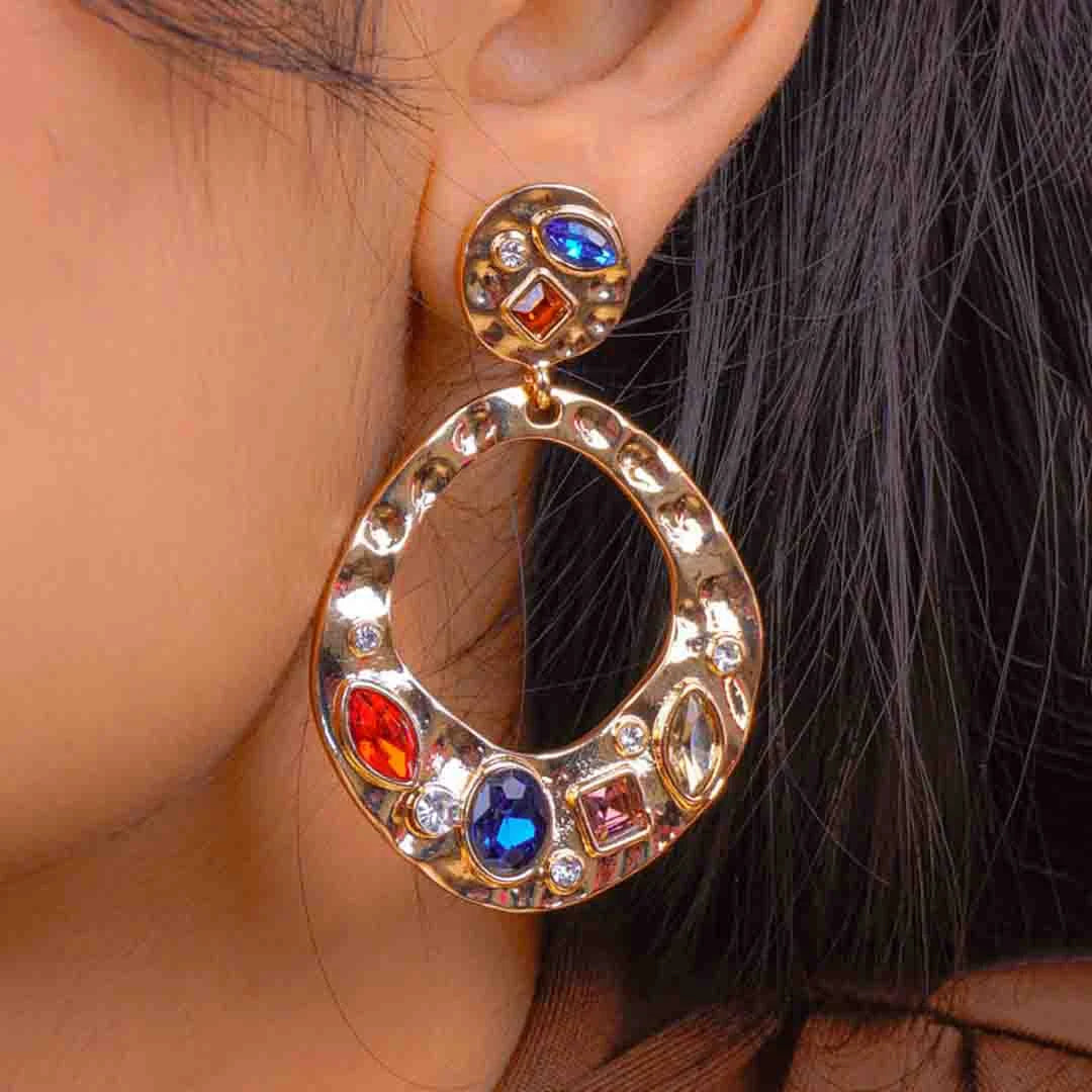 Electric Hammered Gem Drop Earrings