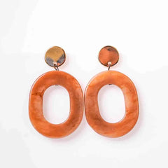 Golden Top Oval Resin Drop Earrings