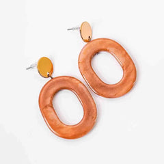 Golden Top Oval Resin Drop Earrings