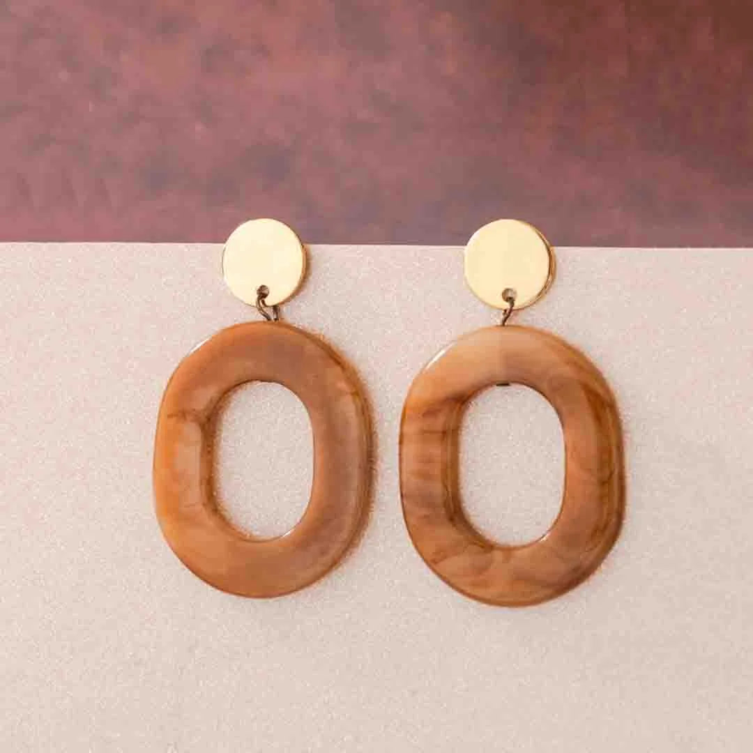 Golden Top Oval Resin Drop Earrings