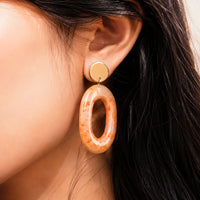 Golden Top Oval Resin Drop Earrings