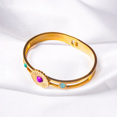 Floral Gold Toned Hinged Bracelet