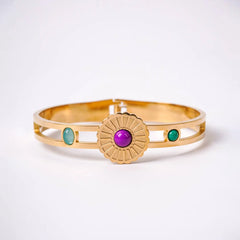Floral Gold Toned Hinged Bracelet