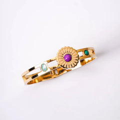 Floral Gold Toned Hinged Bracelet
