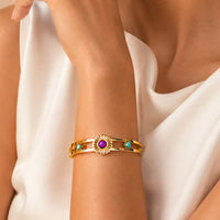 Floral Gold Toned Hinged Bracelet