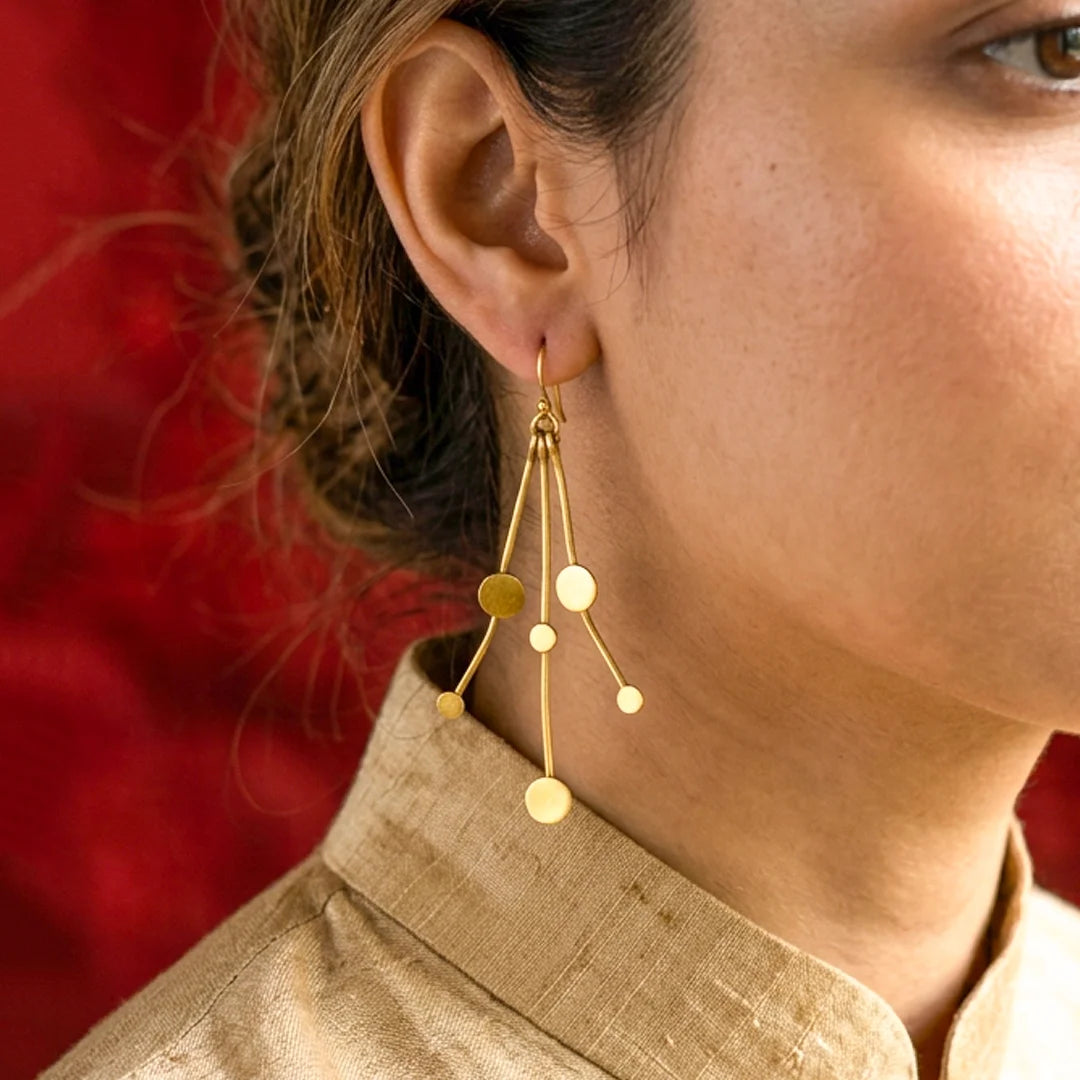 Unique Brass Dotted Circular Drop Earrings