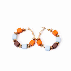 Circular Square Beaded Hoop Earrings