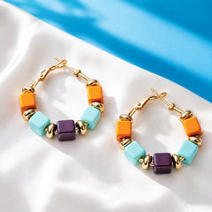 Circular Square Beaded Hoop Earrings