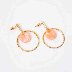 Marble Textured Peach Circular Drop Earrings