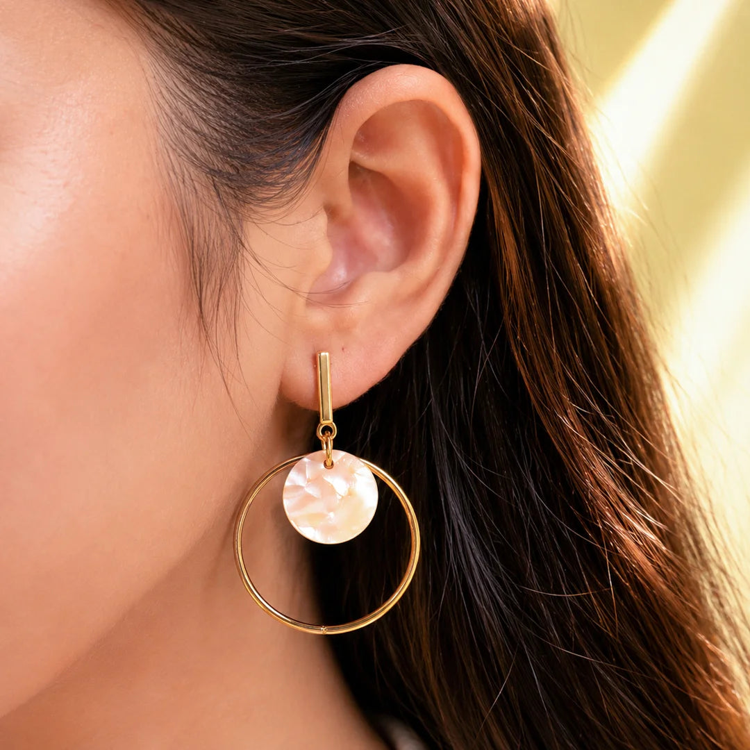Marble Textured Peach Circular Drop Earrings