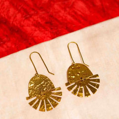 Textured Sun Ray Brass Earrings